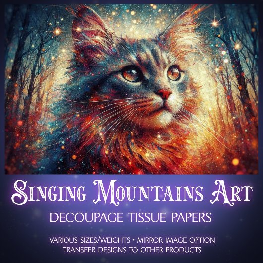 Fantasy-Wald-Katzen-Feenglühbirnen-Decoupage Seidenpapier