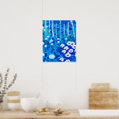 Fantasy-Wald mit Blumen und Vögeln Poster (Küche)