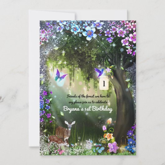 Fantasy-Waldtiere verzaubern Party in Einladung (Vorderseite)