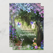 Fantasy-Waldtiere verzaubern Party in Einladung (Vorne/Hinten)