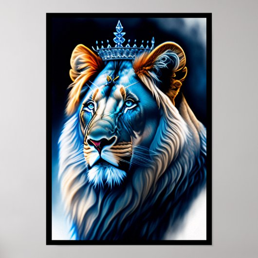 Fantasy Wall Art "Blue Lion with Crown" Poster (Vorne)