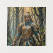 Fantasy Warrior in Golden Armor Wandteppich (Vorderseite)