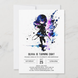 Fantasy Warrior Ninja Digital Girl Geburtstag Einladung