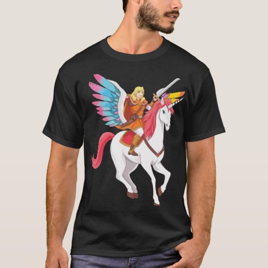 Fantasy Warrior on Unicorn T - Shirt (Vorderseite)