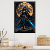 Fantasy Warrior Woman with Blue Hair and a Glowing Poster (Küche)