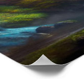 Fantasy Wasserfall, Berge und Wald Natur Art Poster (Ecke)