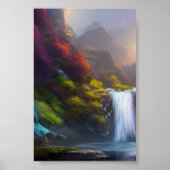 Fantasy Wasserfall, Berge und Wald Natur Art Poster (Vorne)