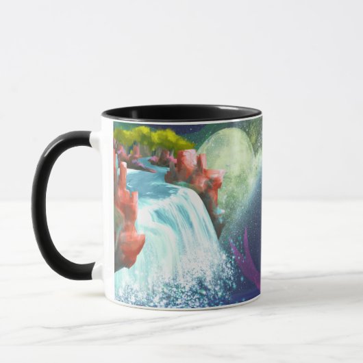 Fantasy-Wasserfall-Landschaftskunst-Kaffeetasse Tasse (Links)