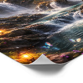Fantasy-Wasserfall-Schlossplakat Poster (Ecke)