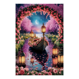 Fantasy Wasserfarbe Kunst des Lantern-Lit Verziert Poster