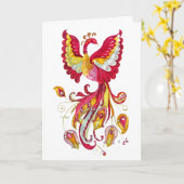 Fantasy Watercolor Firebird oder Red Phoenix Bird Karte (Gelbe Blume)