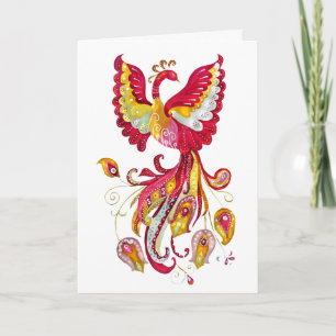Fantasy Watercolor Firebird oder Red Phoenix Bird Karte