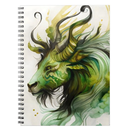 Fantasy Watercolor Qilin in Green und Gold Notizblock (Vorderseite)