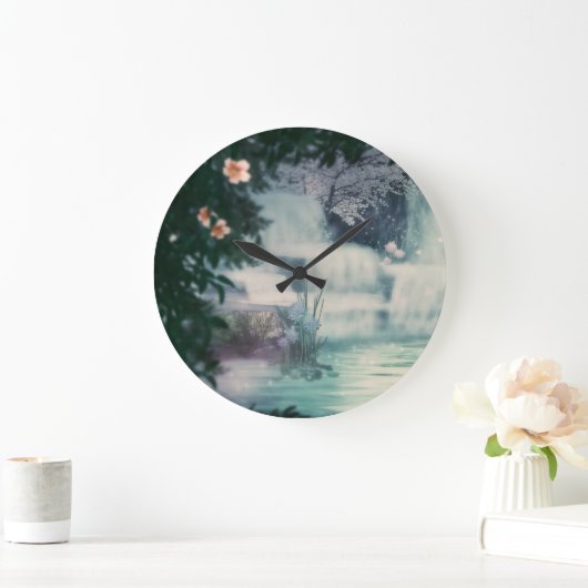 Fantasy Waterfall Cascade Große Wanduhr (Zuhause)