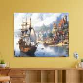 Fantasy Waterfront Village & Ship Leinwanddruck (Insitu (Wohnzimmer))