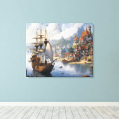 Fantasy Waterfront Village & Ship Leinwanddruck (Insitu (Holzboden))