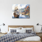 Fantasy Waterfront Village & Ship Leinwanddruck (Insitu (Schlafzimmer))