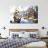 Fantasy Waterfront Village & Ship Leinwanddruck (Insitu (Schlafzimmer))