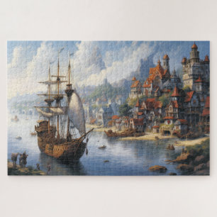 Fantasy Waterfront Village & Ship Puzzle