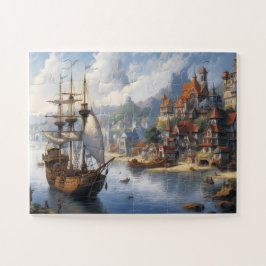 Fantasy Waterfront Village & Ship Puzzle