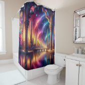 "Fantasy Waterscape with Stached Glass Arch" Duschvorhang (Beispiel)