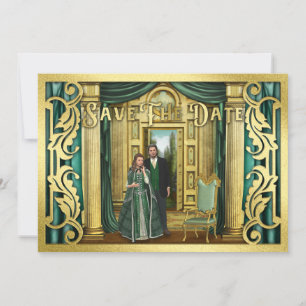 Fantasy Wedding Gold Glitzer Mittelalterliche Foto Save The Date