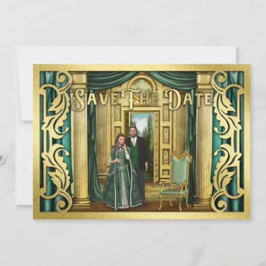 Fantasy Wedding Gold Glitzer Mittelalterliche Foto Save The Date (Vorderseite)