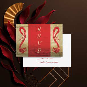 Fantasy Wedding Red and Gold Asian Dragon RSVP Karte