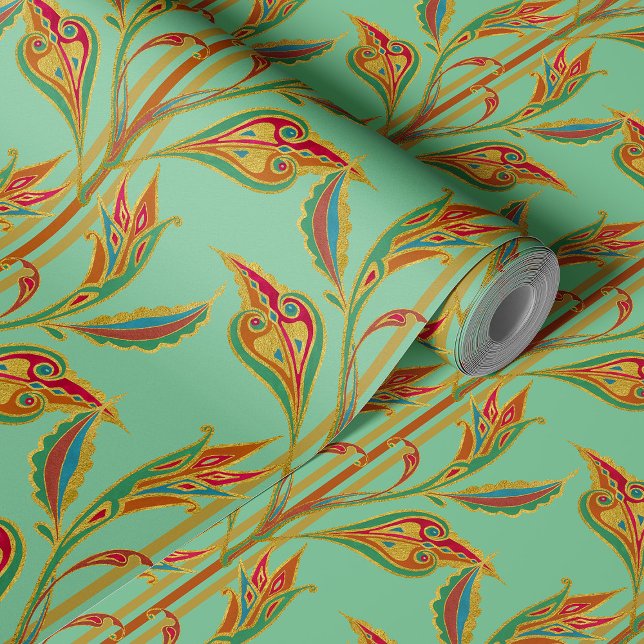 Fantasy-Weine aus Gold, Rot, Grün, Blätter auf Jad Tapete (Von Creator hochgeladen)