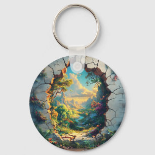 Fantasy-Welt durch ein gesprungenes Wand-Design Schlüsselanhänger