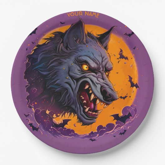 Fantasy Werewolf Moon Halloween Pappteller (Vorderseite)