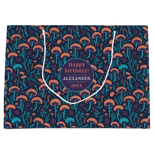 Fantasy Whimsical Woodland Lila Mushroom Muster Große Geschenktüte (Vorderseite)