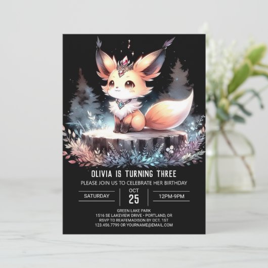 Fantasy Whimsy Fox Geburtstag digital Einladung (Stehend Vorderseite)