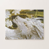 Fantasy White and Gold Dragon mit Blume Puzzle (Horizontal)