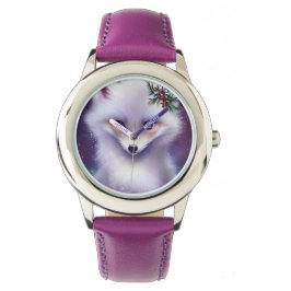 Fantasy White Baby Fox mit Lavendel Eyes Armbanduhr