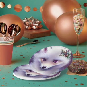 Fantasy White Baby Fox mit Lavendel Eyes Pappteller