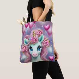 Fantasy White Baby Unicorn mit rosa Herzen Tasche