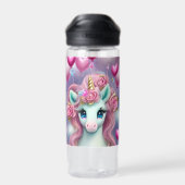 Fantasy White Baby Unicorn mit rosa Herzen Trinkflasche (Rückseite)