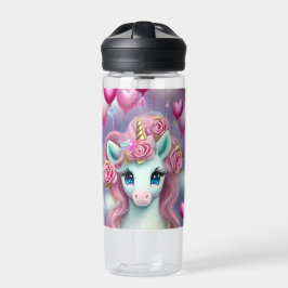 Fantasy White Baby Unicorn mit rosa Herzen Trinkflasche