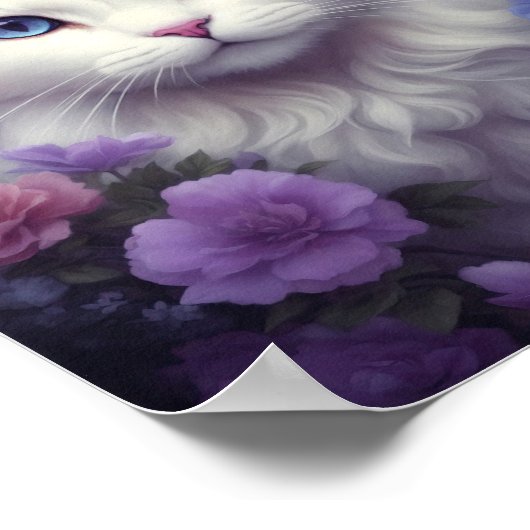 Fantasy White Cat mit Blume Poster (Ecke)