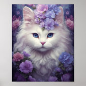 Fantasy White Cat mit Blume Poster (Vorne)