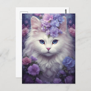 Fantasy White Cat Postcard Postkarte