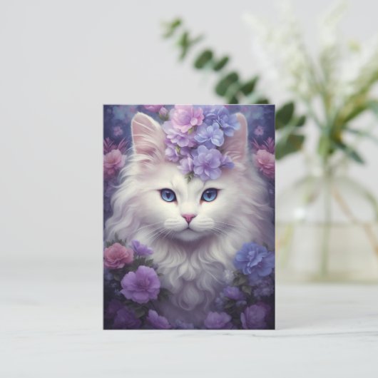Fantasy White Cat Postcard Postkarte (Stehend Vorderseite)