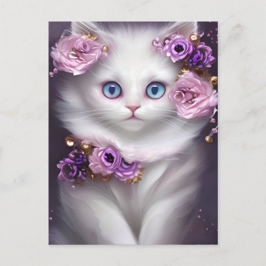 Fantasy White Cat Postkarte (Vorderseite)