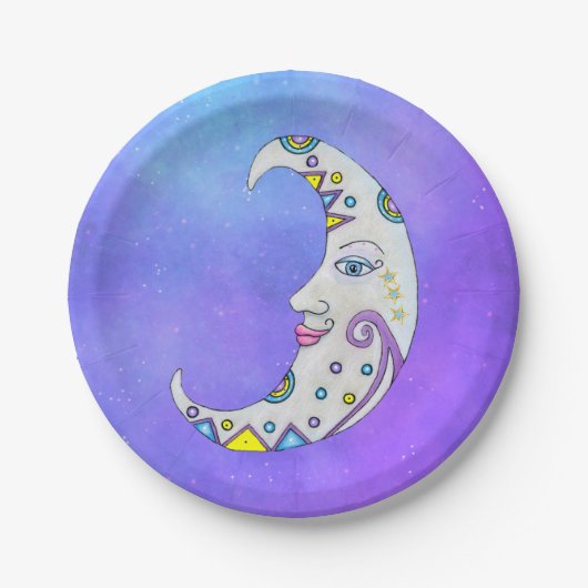 Fantasy White Crescent Moon Extravagante Abstrakte Pappteller (Vorderseite)
