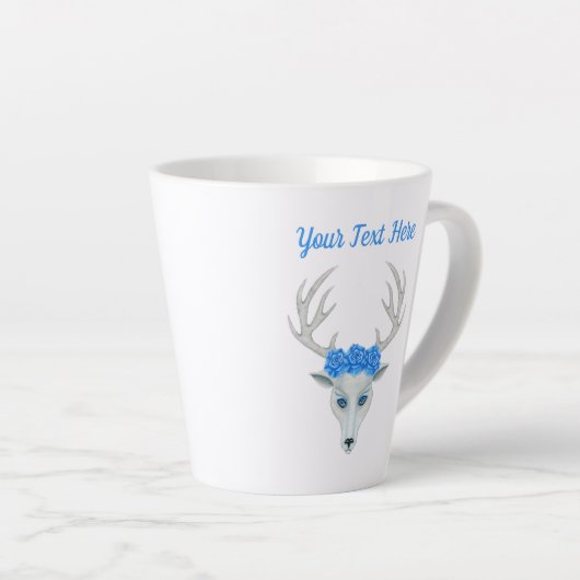 Fantasy White Deer Head Antlers Hübsch Blue Rose Milchtasse (Rechte Ecke)