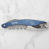 Fantasy White Deer Head Antlers Rose auf blau Kellnermesser (Rückseite)