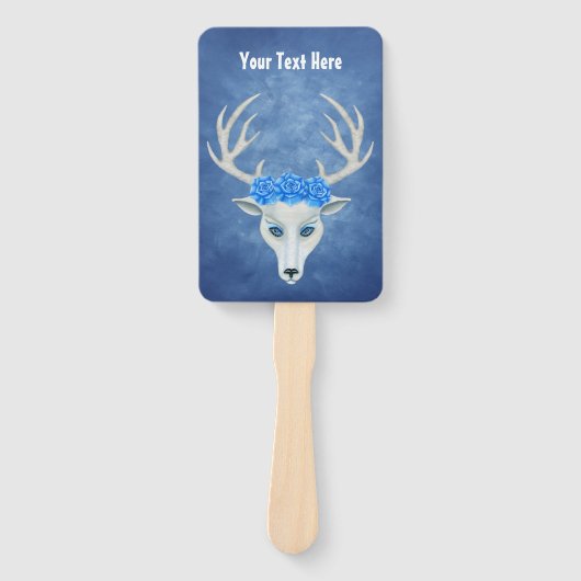 Fantasy White Deer Head Mysterious Face Blue Rose Fächer (Vorderseite)