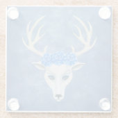 Fantasy White Deer Head Rose Antler on Blue Glasuntersetzer (Rückseite)