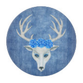 Fantasy White Deer Head Tragend Rose Antlers Blue Schneidebrett (Vorderseite)